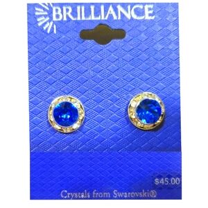 NEW Brilliance w Swarovski Crystals Saphire Blue Halo Button Earrings